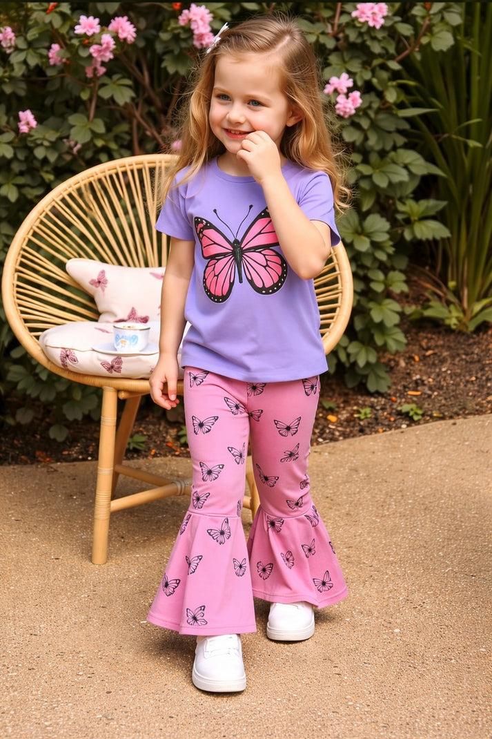 Purple Butterfly with Pink Alll Over Butterflies Palazzo Printed Half Sleeves Kids Suit
