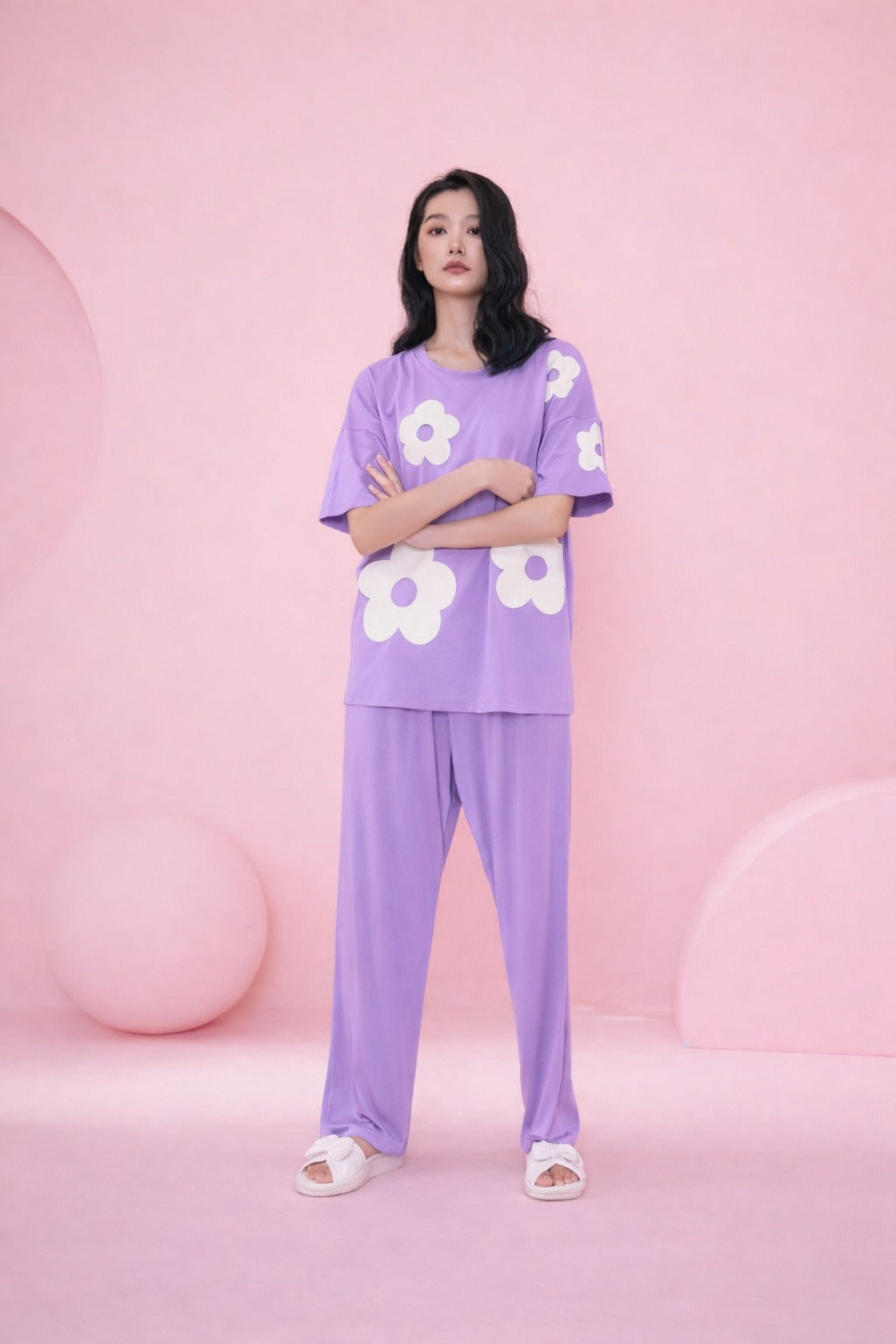 Lilac Daisy Flowers Printed PJ Set For Her