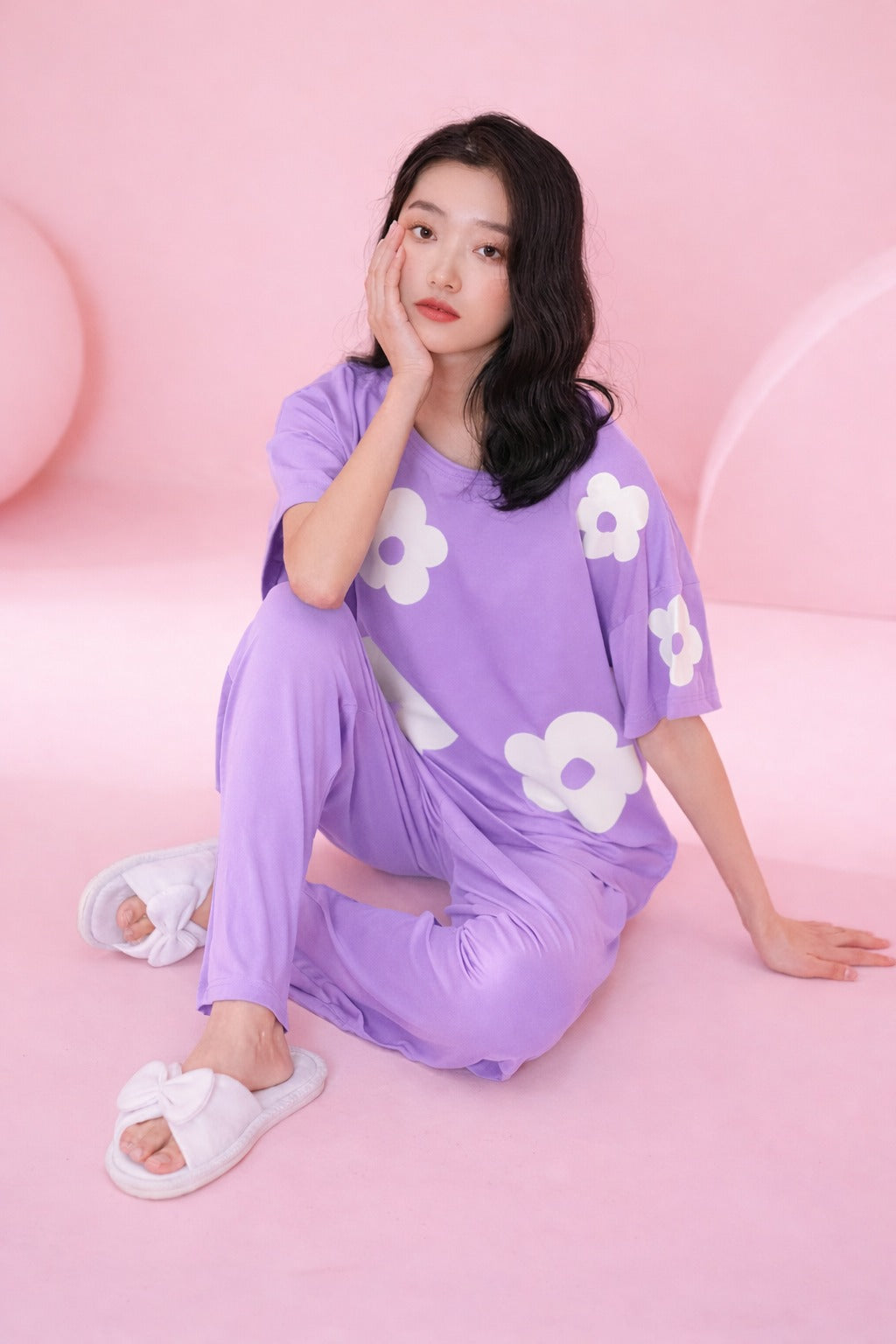 Lilac Daisy Flowers Printed PJ Set For Her