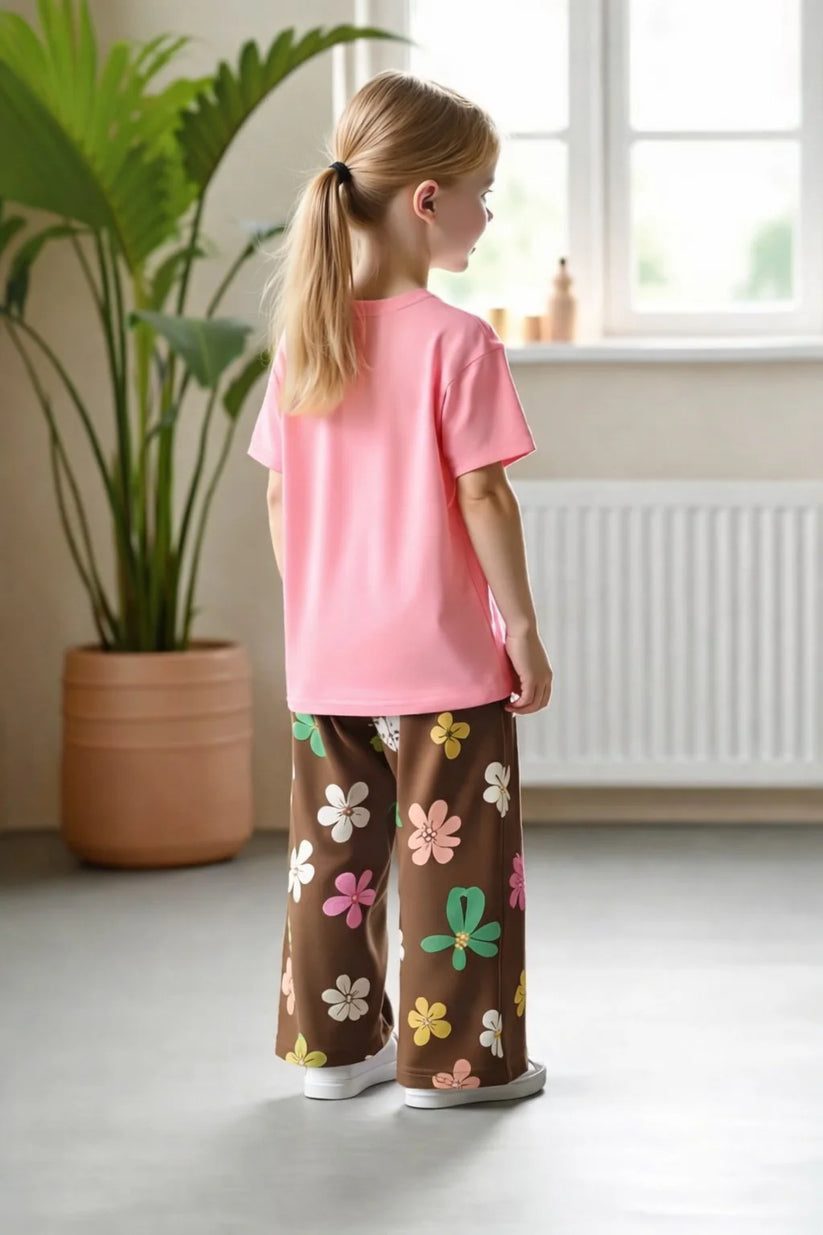 Baby Pink Beautiful Flower Printed Half Sleeves Kids Suit