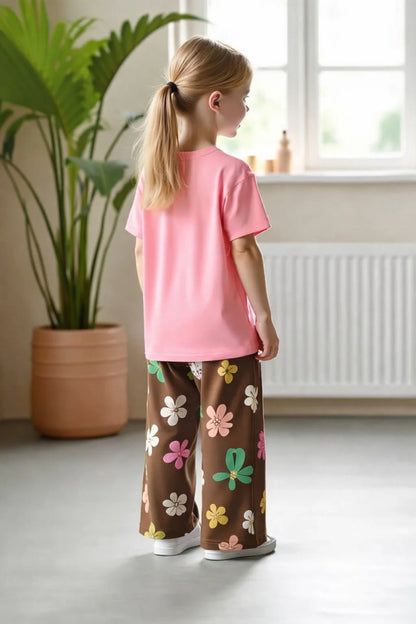 Baby Pink Beautiful Flower Printed Half Sleeves Kids Suit