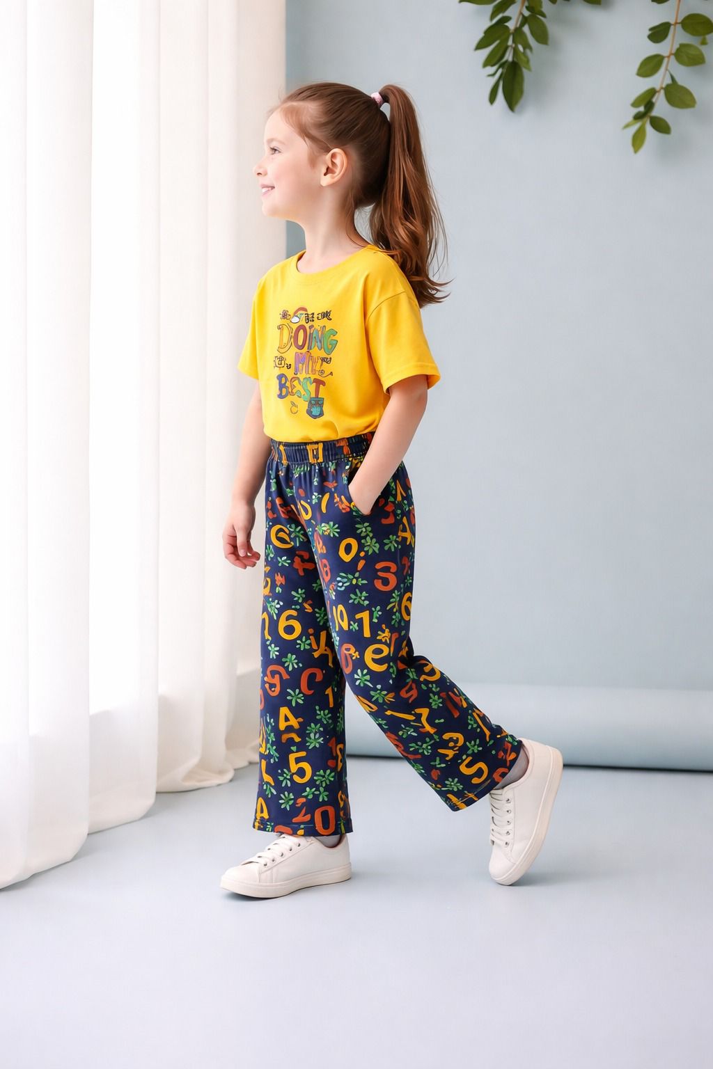 Yellow Doing My Best Printed Half Sleeves Kids Suit
