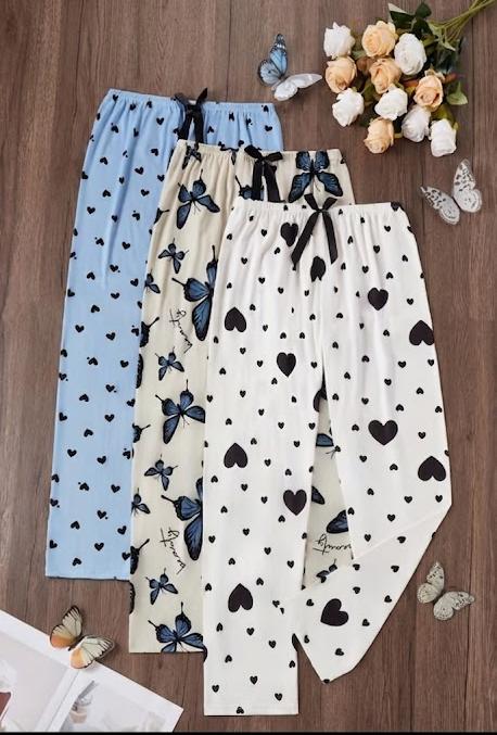 Pack of 3 Multi Printed Palazzo Pajamas (Sky Blue, Off White, White)
