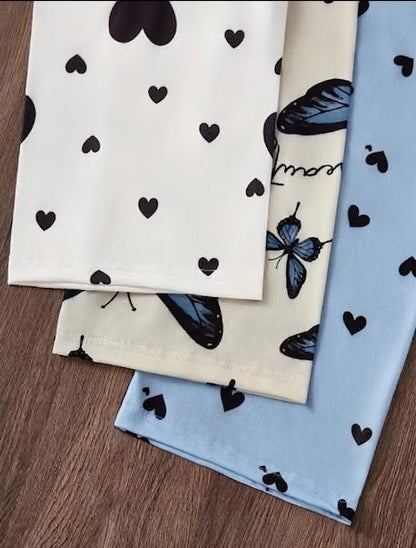 Pack of 3 Multi Printed Palazzo Pajamas (Sky Blue, Off White, White)