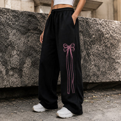 Black with Pink Printed Wide Leg Baggy Trouser For Her