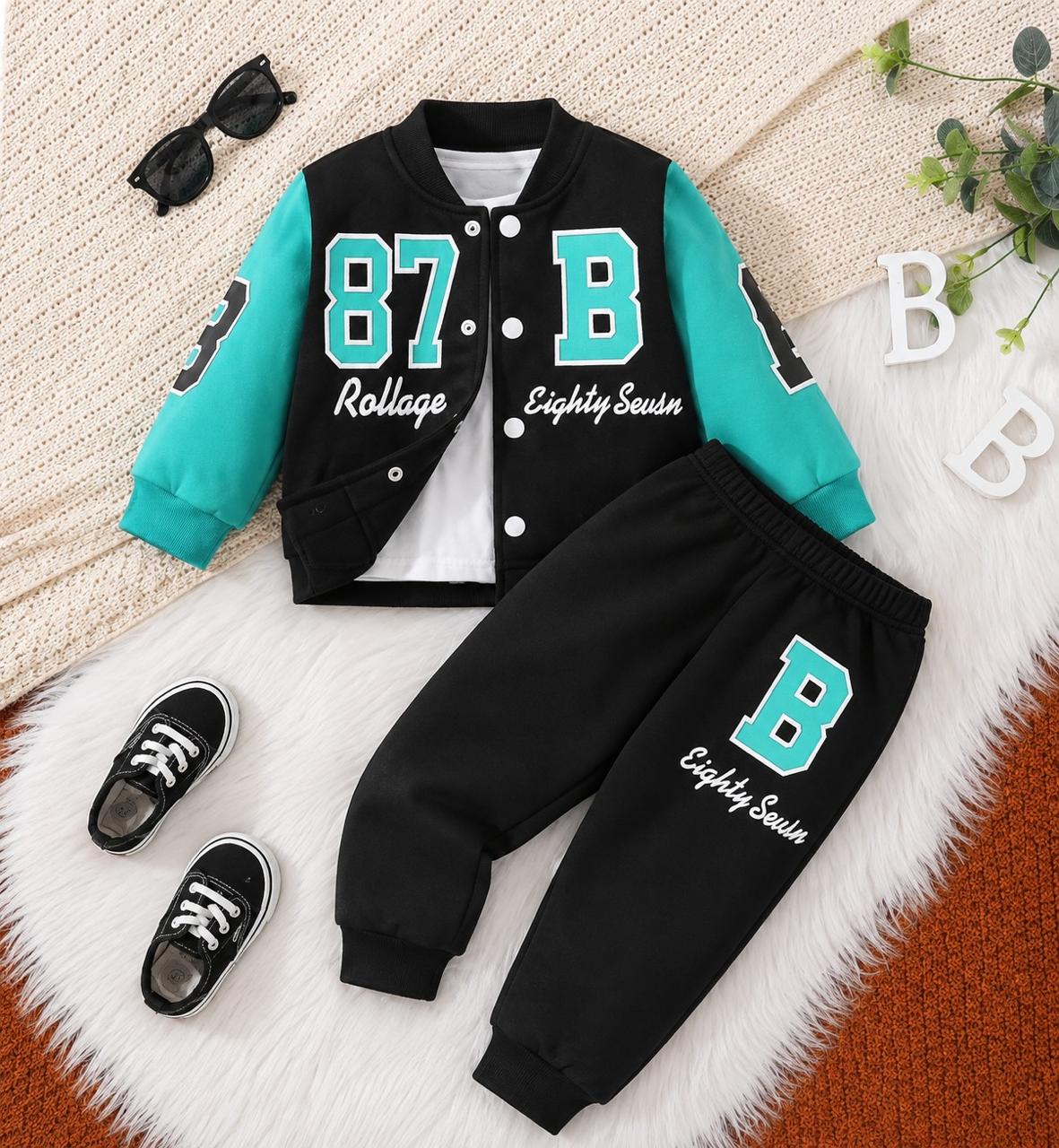 Black & Green Versity 87 Printed Kids Track suit