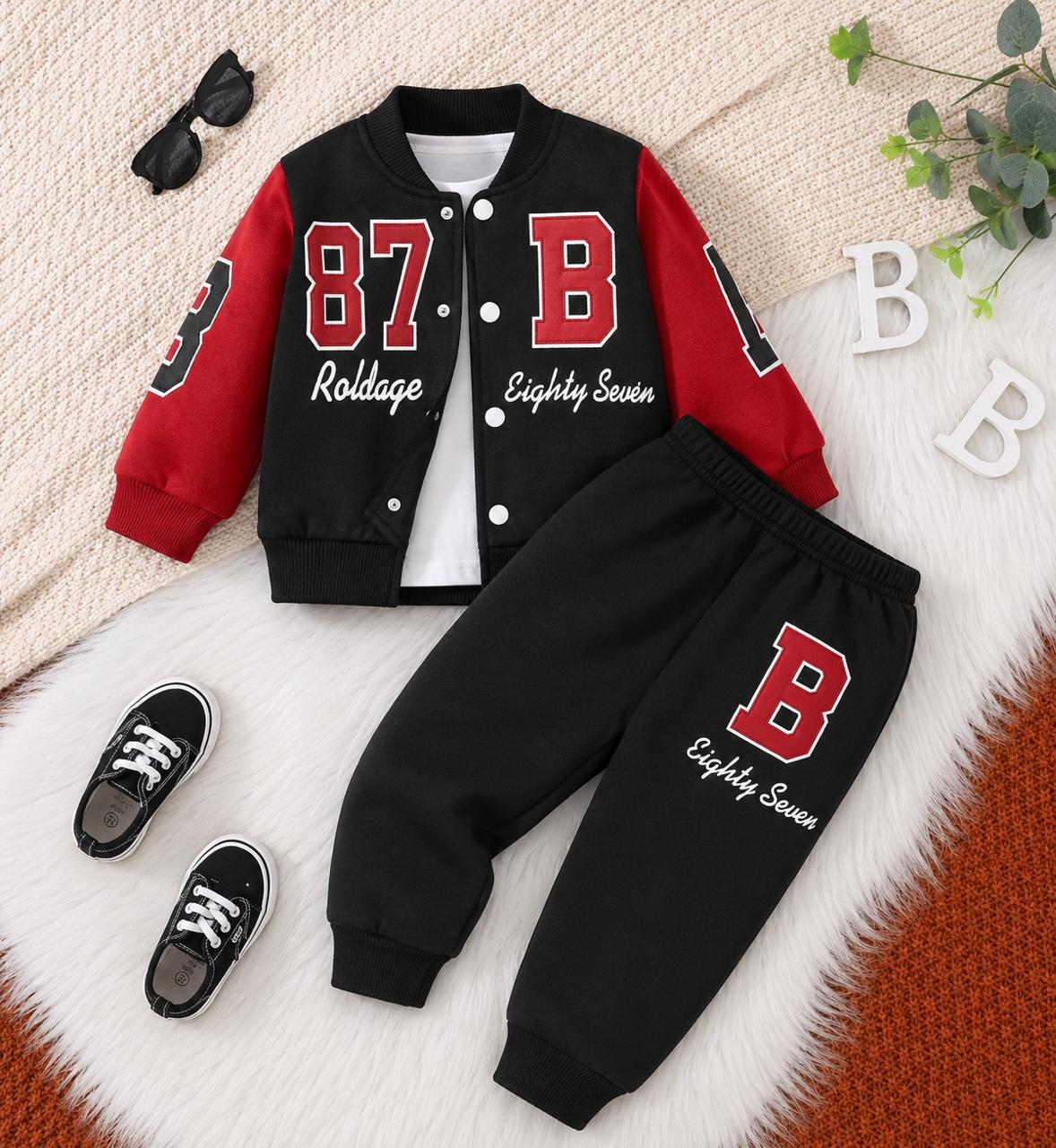 Black & Red Versity 87 Printed Kids Track suit