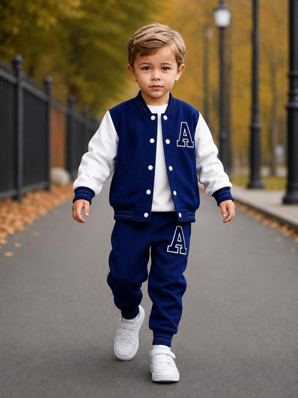 Navy Blue And White Versity Kids Track suit