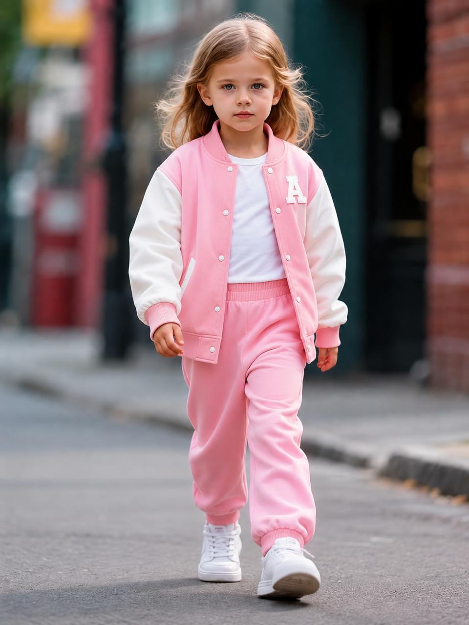 Pink And White Versity Kids Track suit