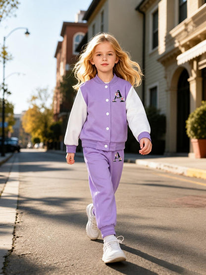 Purple And White Versity Kids Track suit
