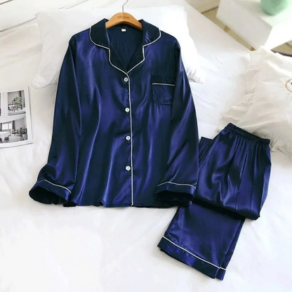 Navy Blue Silk PJ Set For Her