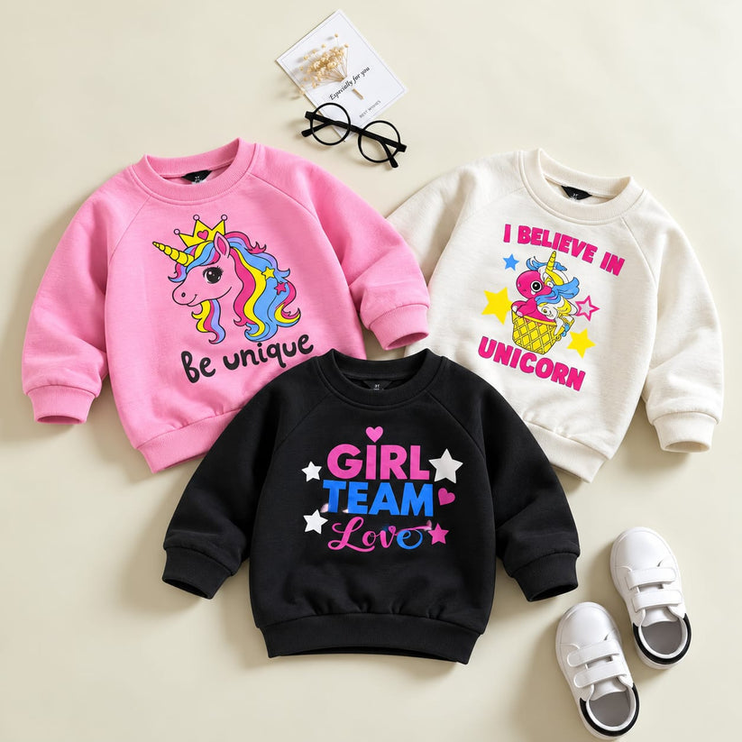 Pack of 3 Unicorn & Girls Printed Sweatshirt For Kids