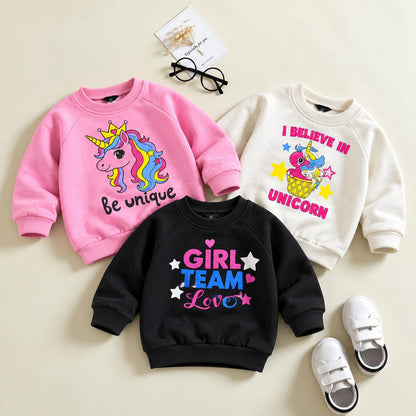 Pack of 3 Unicorn & Girls Printed Sweatshirt For Kids
