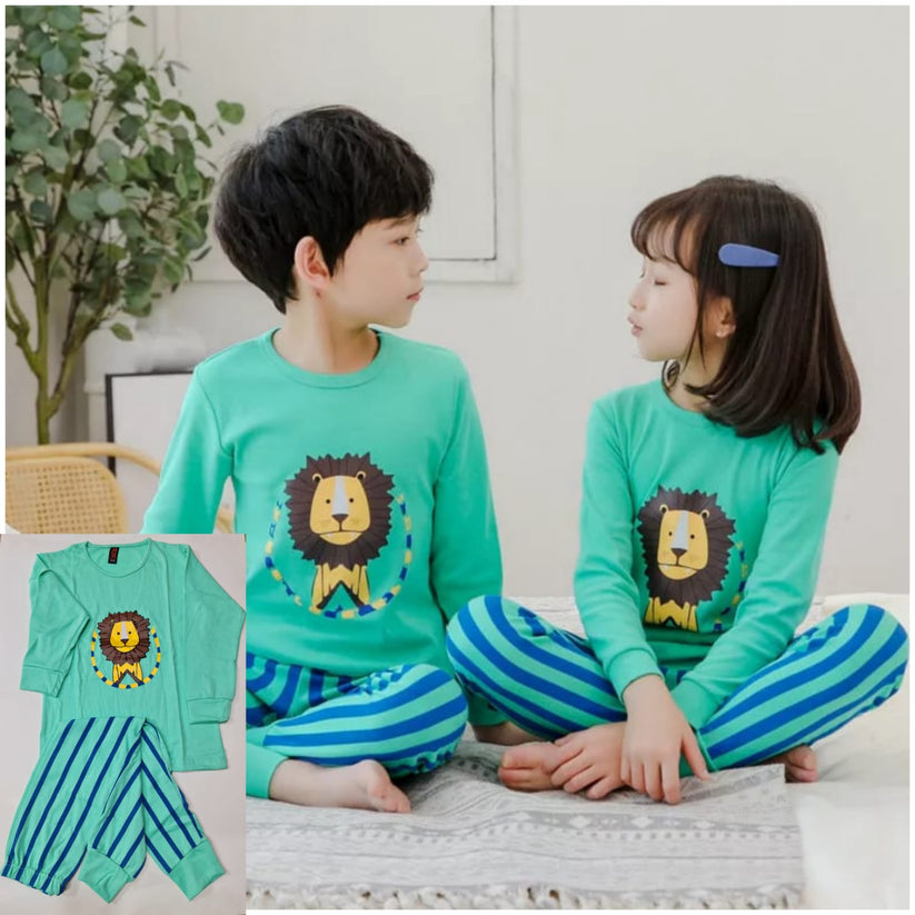 Sea Green Lion Printed Kids Suit