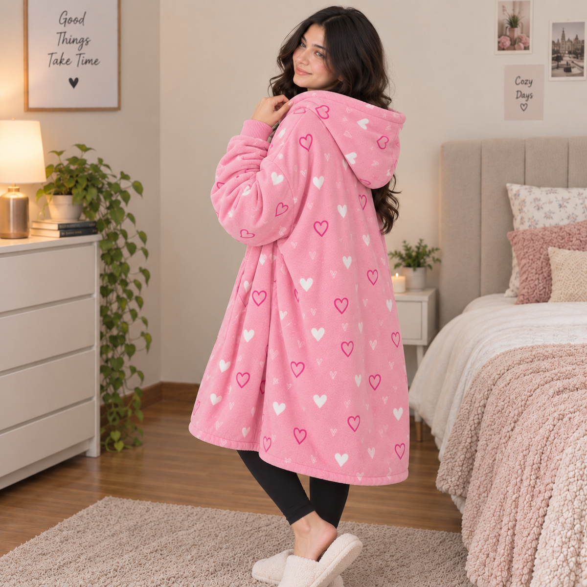 Heart Printed Blanket Hoodie