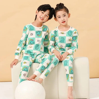 Off White with Sea Green Crocodile Printed Night Suit for Kids