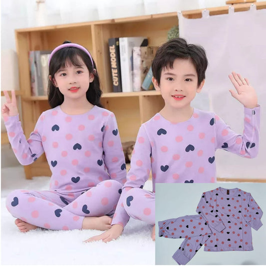 Purple Multi Hearts Printed Kids Suit