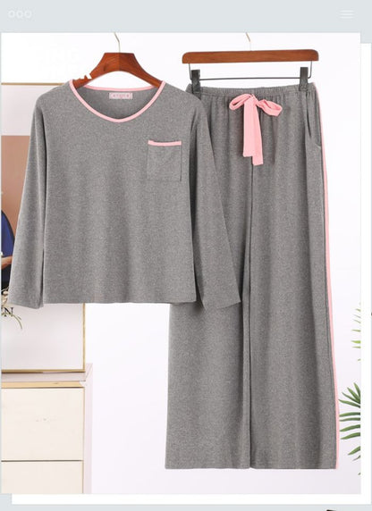 Grey with Pink Pipin Pocket Loungewear For Her