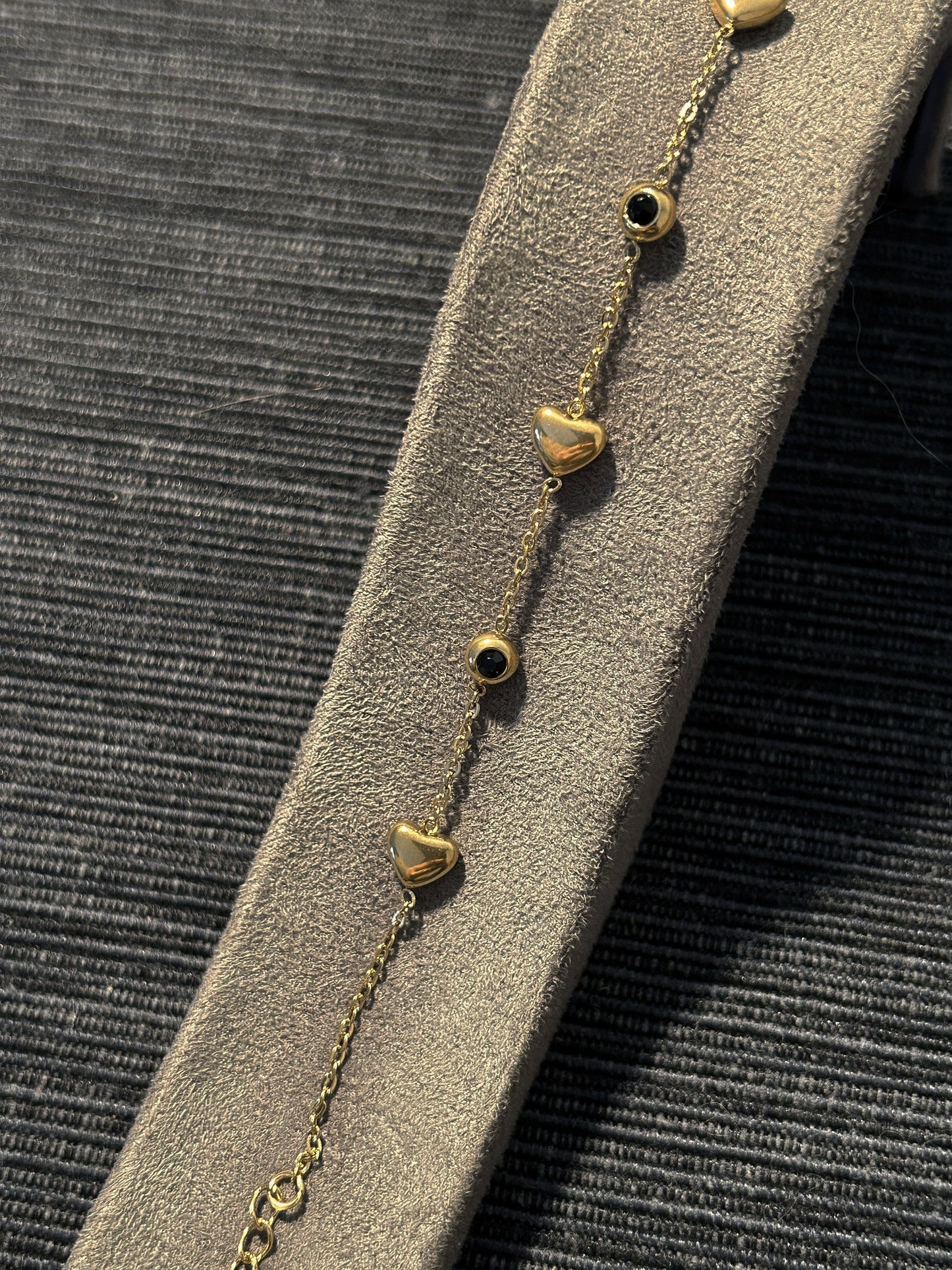 Hearts with Black Stones Bracelet