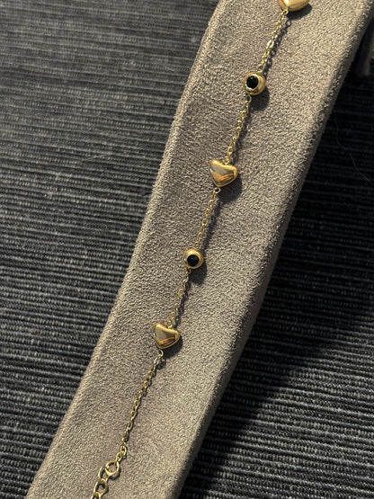 Hearts with Black Stones Bracelet