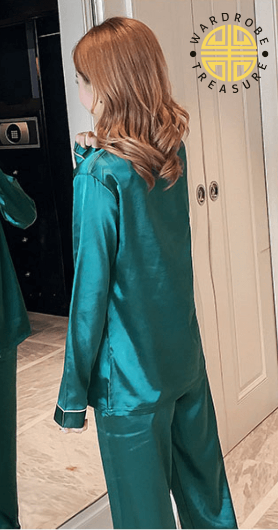 Bottle Green Silk PJ Set For Her