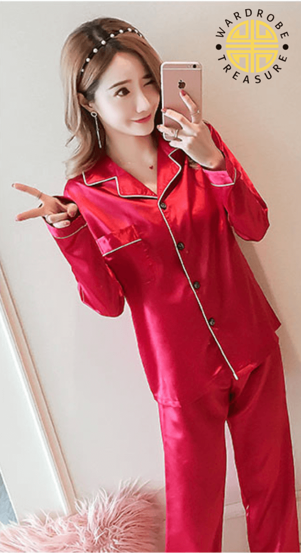 Lust Red Silk PJ Set For Her