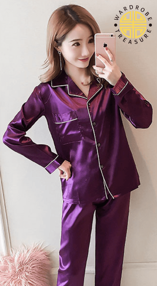 Tyrian Purple Silk PJ Set For Her