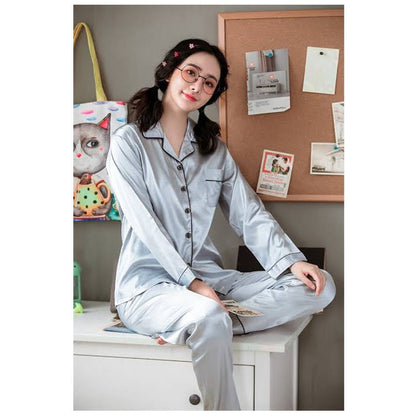 Steel Gray Silk PJ Set For Her