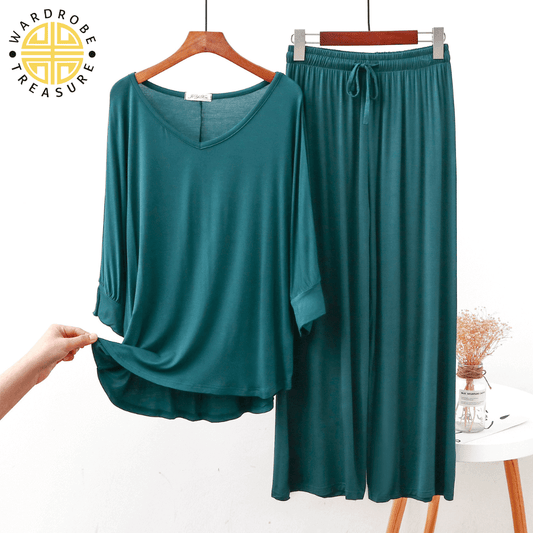 V-Neck Green Lounge Wear For Her