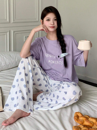 Lilac Happy Moments with Hearts Printed PJ Set For Her