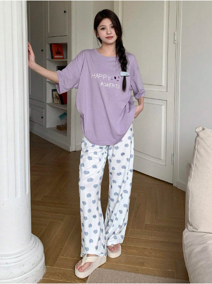 Lilac Happy Moments with Hearts Printed PJ Set For Her