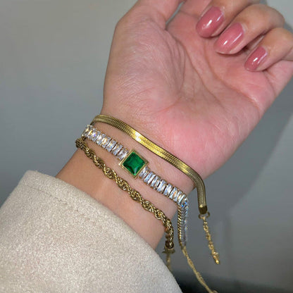 Snake Chain , Emerald Bracelet & Rope Bracelets "Pack of 3 Stack"