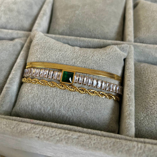 Snake Chain , Emerald Bracelet & Rope Bracelets "Pack of 3 Stack"