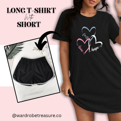 Black Hope Faith Love Printed Long Tee For Her