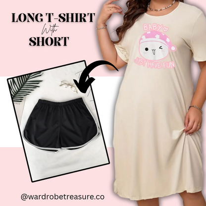 Beige Baby Just Have Fun Printed Long Tee For Her