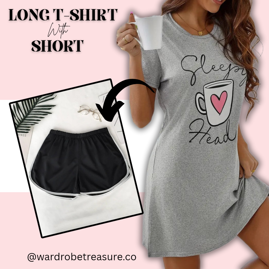 Grey Sleepy Head Printed Long Tee For Her