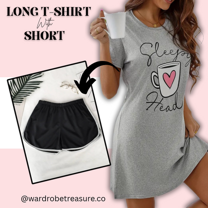 Grey Sleepy Head Printed Long Tee For Her