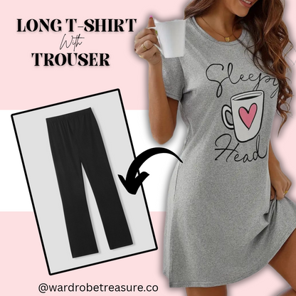 Grey Sleepy Head Printed Long Tee For Her